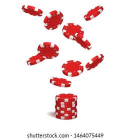 Falling red poker chips on white background. Vector illustration.
