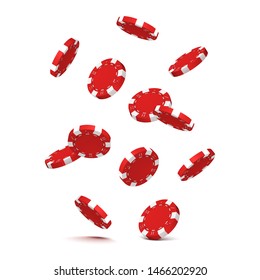 Falling red poker chips on white background. Vector illustration.