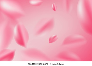 Falling red rose petals isolated on white background. Vector illustration with beauty roses petal