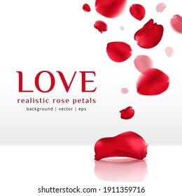 Falling Red Rose Petals Isolated On White Background. Vector