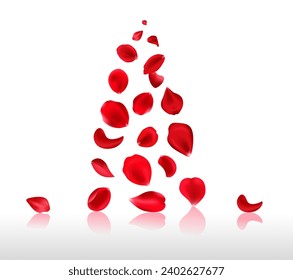 Fallende rote Rosenblätter einzeln auf weißem Hintergrund. Schöne Rosenblätter. Vektorgrafik