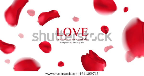 Falling red rose petals isolated\
on white background. Vector illustration with beauty roses\
petal
