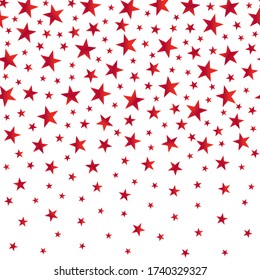 Falling red stars on a seamless white background. Vector illustration with a clipping mask.
