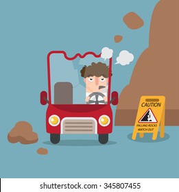 falling rock caution sign.vector illustration.