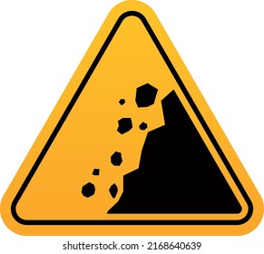 Falling rock danger label. Yellow caution sign