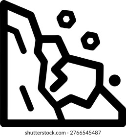 Falling rock icon showing concept of geology mineralogy and natural science in black and white color