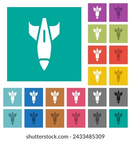 Falling rocket solid multi colored flat icons on plain square backgrounds. Included white and darker icon variations for hover or active effects.