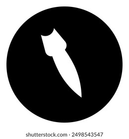 Un símbolo de cohete cayendo en el centro. Símbolo blanco aislado en círculo negro. Ilustración vectorial sobre fondo blanco