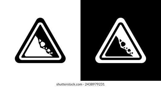Falling Rocks Danger Sign. Roadside Mountain Hazard Alert. Rockslide Caution Symbol