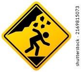 Falling rocks danger sign, unsafe area warning symbol on white background