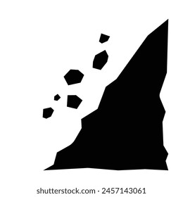 Falling rocks or debris from cliff or mountain shadow silhouette icon illustration isolated on square white background. Simple flat landslide disaster poster design for prints drawings.