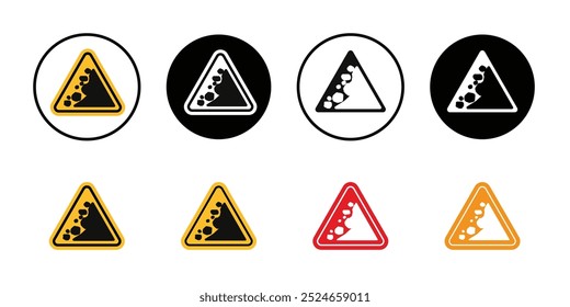 Falling rocks or debris warning road sign Collection of flat thin outline vector