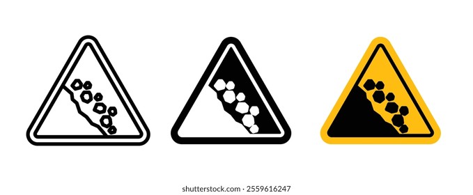 Falling rocks or debris warning road sign vector set