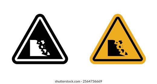 Falling rocks or debris warning road sign vectors in flat syle