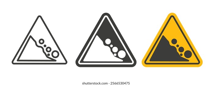 Falling rocks or debris warning road signs collection for website design, app, UI design.