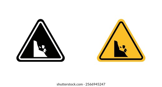 Falling rocks or debris warning road signs. vector signs set