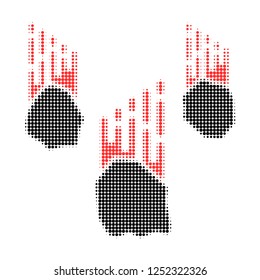 Falling rocks halftone dotted icon. Halftone pattern contains round pixels. Vector illustration of falling rocks icon on a white background.