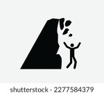 Falling Rocks Icon Cliff Collapse Debris Break Off Dangers Vector Black White Silhouette Symbol Sign Graphic Clipart Artwork Illustration Pictogram