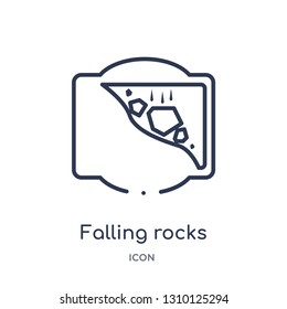 falling rocks icon from traffic signs outline collection. Thin line falling rocks icon isolated on white background.