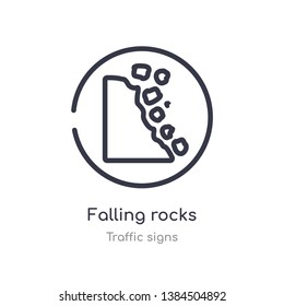 falling rocks outline icon. isolated line vector illustration from traffic signs collection. editable thin stroke falling rocks icon on white background