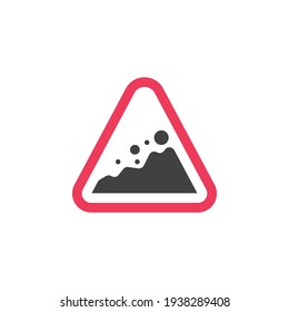 Falling rocks road sign flat icon, falling stone warning traffic vector sign, colorful pictogram isolated on white. Symbol, logo illustration. Flat style design