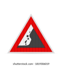 Falling rocks road sign on a white background. Vector illustration.