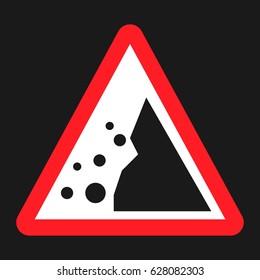 Falling rocks sign flat icon, Traffic and road sign, vector graphics, a solid pattern on a black background, eps 10