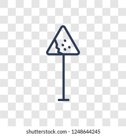 Falling rocks sign icon. Trendy linear Falling rocks sign logo concept on transparent background from Traffic Signs collection