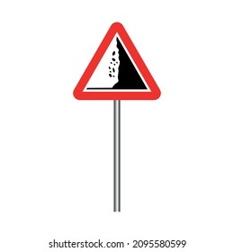 el signo de las rocas cayendo con polo. ilustración de vector de signo de tráfico