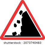 Falling rocks sign warning sign. Red triangle background. Traffic signs and symbols.