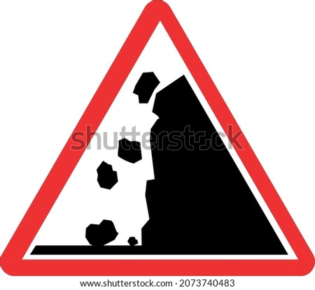Falling rocks sign warning sign. Red triangle background. Traffic signs and symbols.