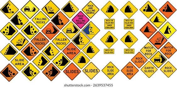 Falling Rocks Warning Road Signs