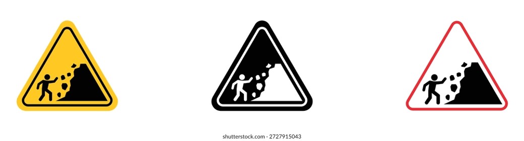 Falling Rocks Warning Sign icon set vector. escaping a rock slide danger symbol. vector illustration.