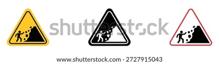Falling Rocks Warning Sign icon set vector. escaping a rock slide danger symbol. vector illustration.