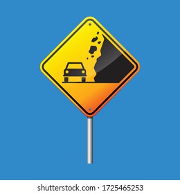 Falling rocks warning sign isolate on blue background vector illustration.