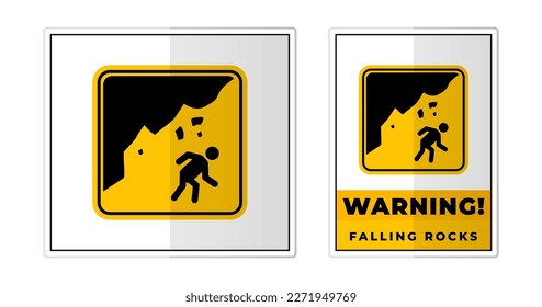 Caída de rocas advertencia Señal Etiqueta Símbolo Icono Ilustración vectorial