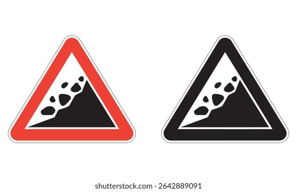 Símbolo de Rocks de Aviso de Queda Vetor - Símbolo de Risco de Deslizamento de Terra