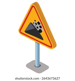 Alerta de queda de rochas sinal triângulo amarelo segurança rodoviária cuidado perigo deslizamento área atenção gráfico
