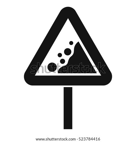 Falling rocks warning traffic sign icon. Simple illustration of falling rocks warning traffic sign vector icon for web