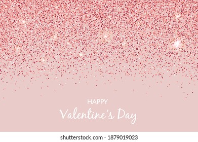 Falling rose gold dust background. Happy Valentine's Day banner.