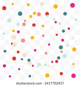 Falling Round Abstract Vector Transparent Background. Christmas Dot Backdrop. Celebrate Shine Texture. Rainbow Rain Effect Card.