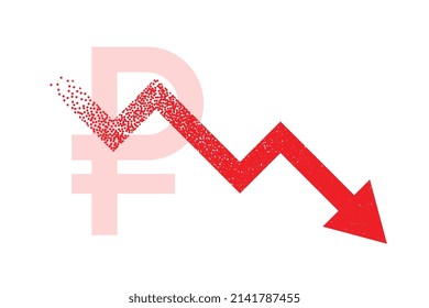 Falling Ruble Currency With Red Downfall Arrow