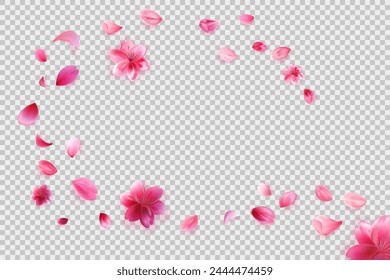 Falling sakura petals png isolated on transparent background.