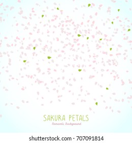 Falling Sakura petals. Text frame. Cherry blossoms. Spring banner. Scattering of tiny cherry blossom petals. Floral background with copy space. Hanami. Japanese Culture. Cherry blossom viewing.
