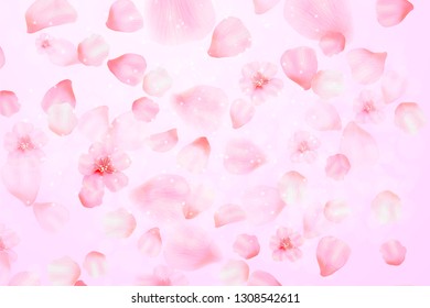Falling sakura pink blossom Vector illustration. Romantic background