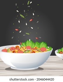 Falling seasonings on to the dish illustration