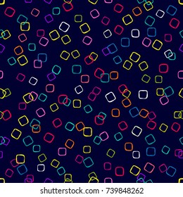 Falling serpentine. Abstract dark background with colorful rings. Seamless vector pattern for textile design, cards and web design.
