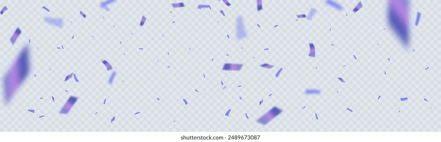 Falling serpentine. Realistic bright serpentine. Purple confetti isolated on transparent background. Flying festive tinsel. Anniversary decorative elements. vector