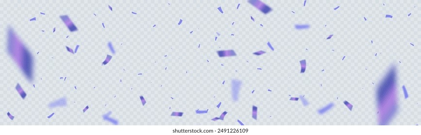 Falling serpentine. Realistic bright serpentine. Purple confetti isolated on transparent background. Flying festive tinsel. 