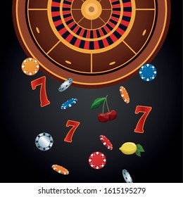 falling seven numbers chips roulette betting game gambling casino vector illustration